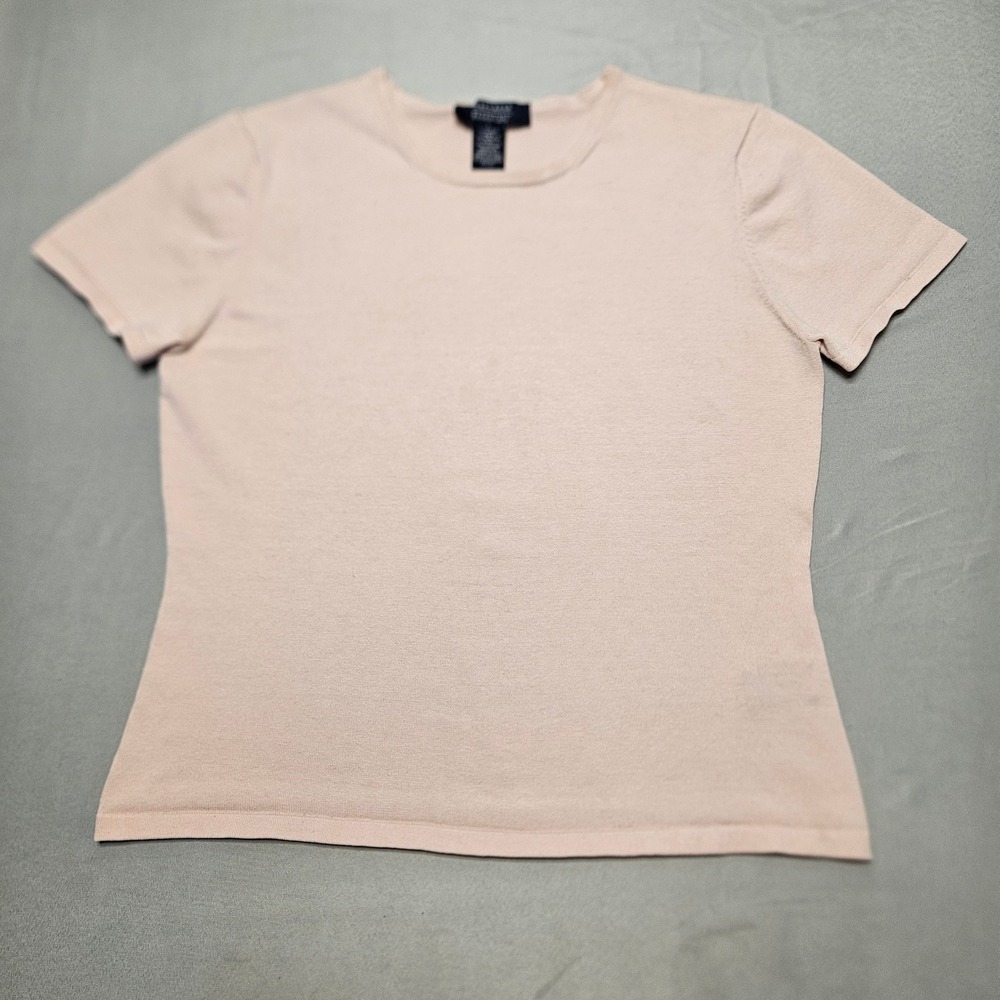 Jones Wear Essentials Knit Top Womens L Pink Silk Blend Short Sleeve Crew Neck
